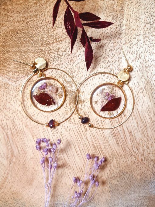 Boucles d'oreilles Romance  fleurs et pierres fines 