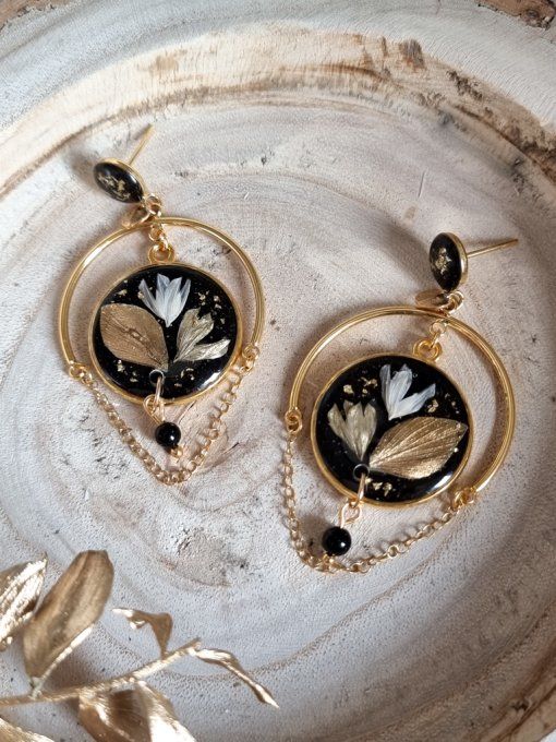 boucles d'oreilles fée de fleurs noires