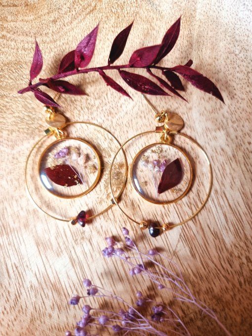 Boucles d'oreilles Romance  fleurs et pierres fines 