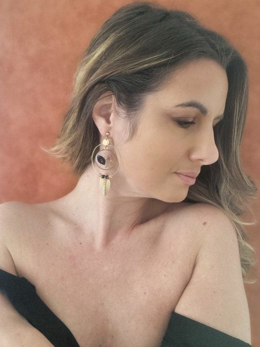 Boucles d'oreilles orientales végétales noires